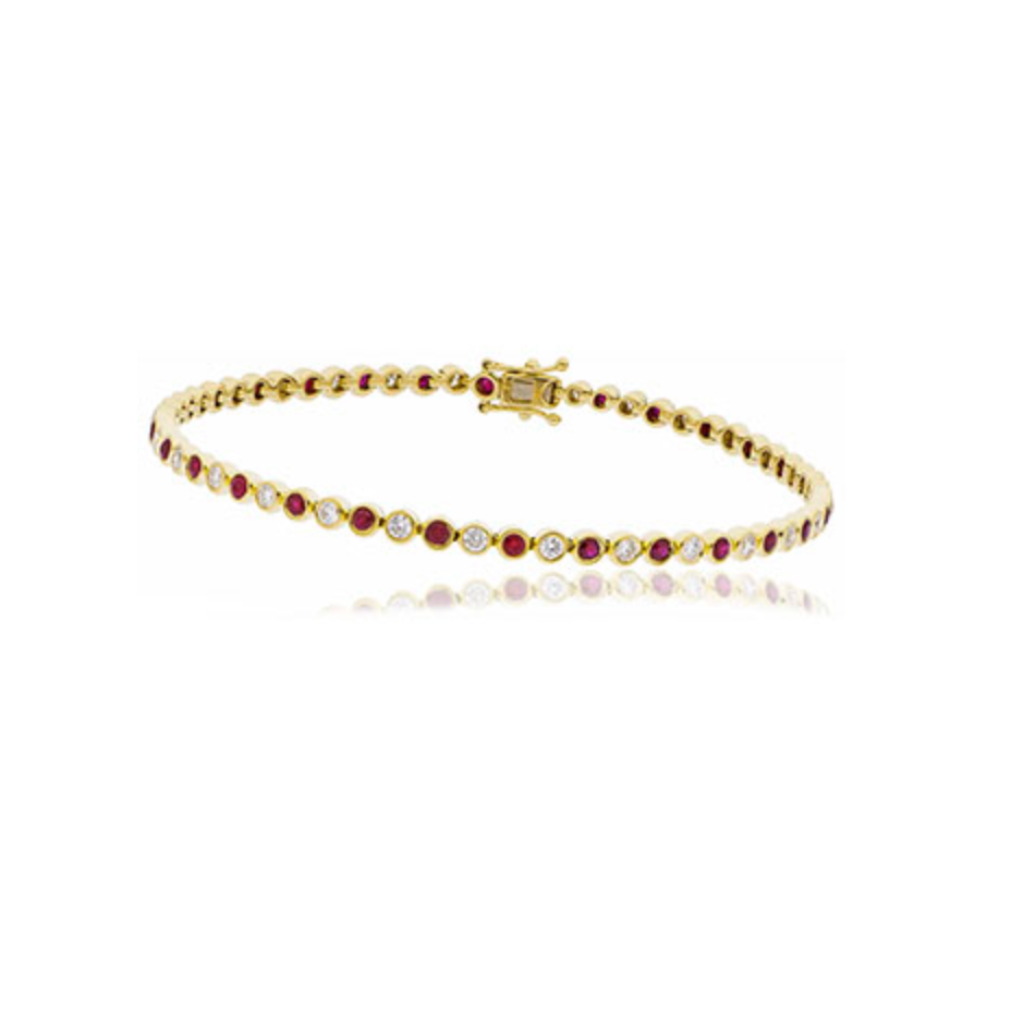 Ruby and diamond line bracelet Rubover ruby bracelet yellow gold ruby bracelet